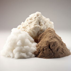 Three piles of material: Cotton, Polyester, and Fleece